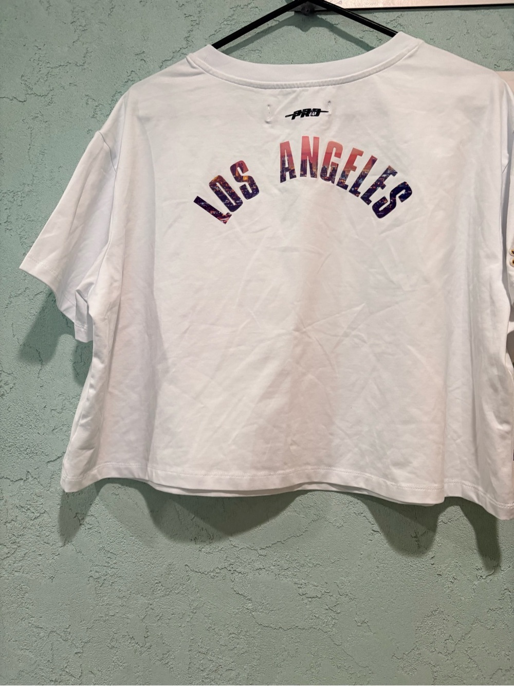 Los Angeles Graphic Cropped Tee - White with Purple/Pink Print L $50